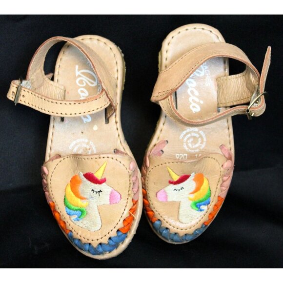 Huaraches Rocio Mexican Leather Sandals Girls 10 Toddler Unicorn Rainbow Ankle S - Picture 2 of 9